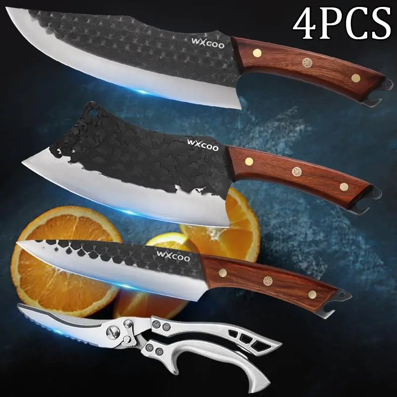4PCS Stainless Steel Vegetable Chopper Multipurpose Kitchen Knife Set for Cooking Boning Meat Cleaver Butcher Fruit Outdoor