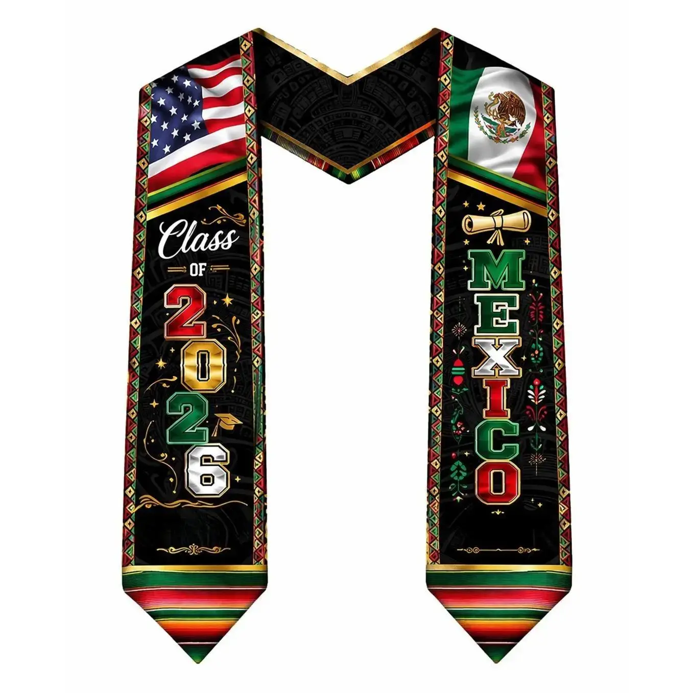 BARLEY ONE Made in USA 2026 Graduation Shawl for Kids & Adults, Custom Flag Pattern All-Over Print, Cultural Diversity Style, Durable Washable Polyester, Unisex Graduation Ceremony Accessory, Senior Photo Prop & Gift, SummerVibes