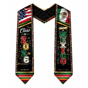 BARLEY ONE Made in USA 2026 Graduation Sash for Kids & Adults, Custom Flag Pattern All-Over Print, Cultural Diversity Style, Durable Washable Polyester, Unisex Graduation Ceremony Accessory, Senior Photo Prop & Gift, SummerVibes