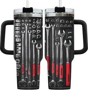 Mechanic Dad Tumbler 40oz with Handle and Straw, Engineer Tools Daddy Insulated Travel Coffee Mug, Electrical Essential Cup for Father's Day - Birthday Present to Men, Husband & Papa