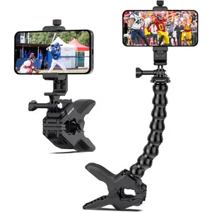 Gooseneck Phone Holder Clamp Clip Mount Cell Phone Stand for Desk Pole Table Compatible with  16 15 14 Pro Max Plus 13 12 11 SE XS XR X 8 7 6   and Other 4-7'' Devices