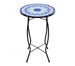 Northlight 19" Blue Sun Mosaic Glass Patio Side Table