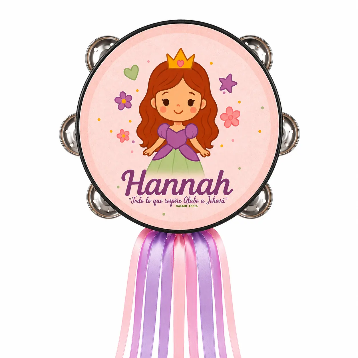 Personalized Princess 1 Tambourine Synthetic Leather Non-Slip Grip Metal Cymbals Handheld Percussion Instrument for Pleasant Sounds
