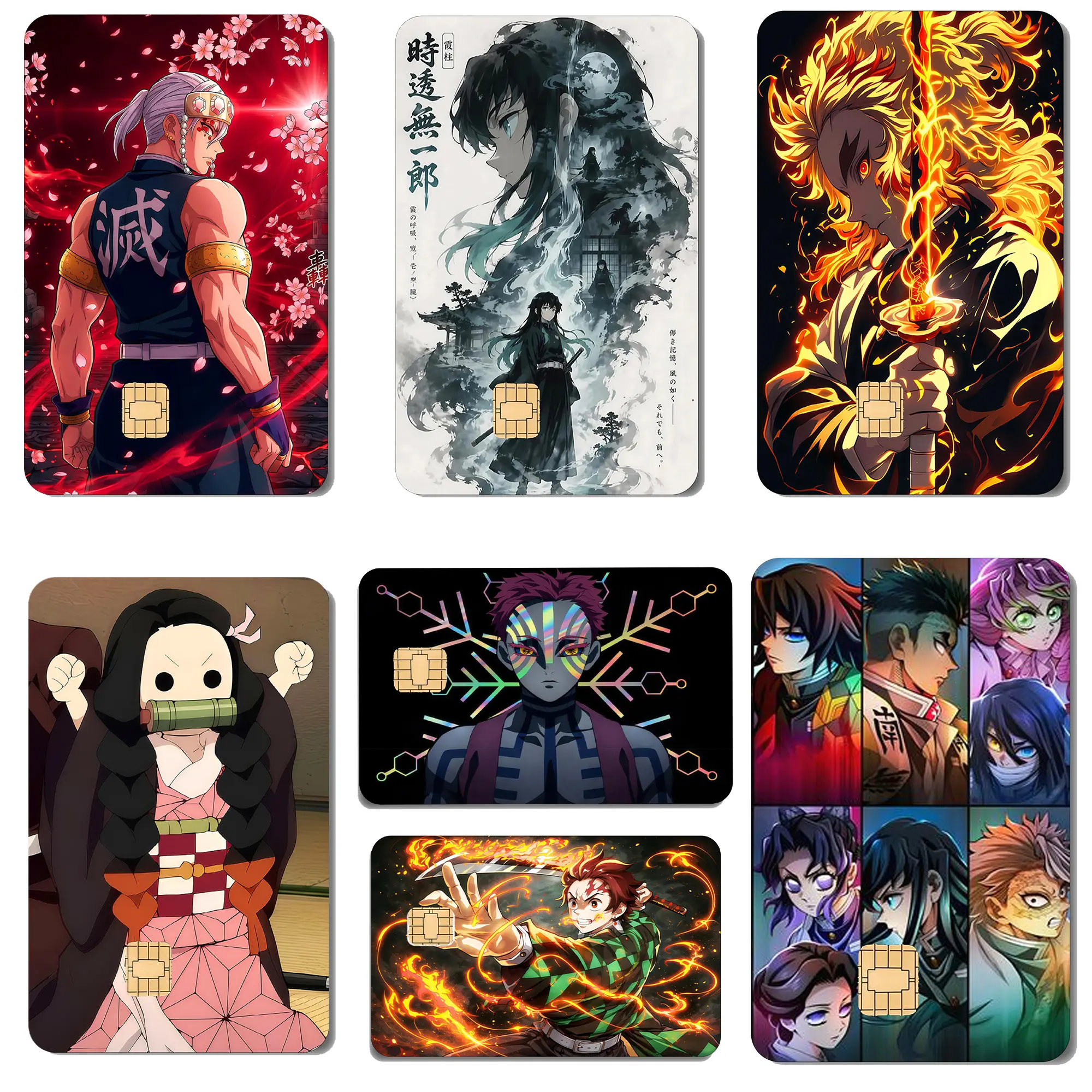 Demon Hunter Credit Card Sticker, Anime Debit Card Skin, Cute Kawaii Gift for Anime Fans, Vinyl Ultra Slim Waterproof Scratch-Resistant, Easy Apply & Remove - Mitsuri Kanroji, Tanjiro Kamado, Muichiro Tokito