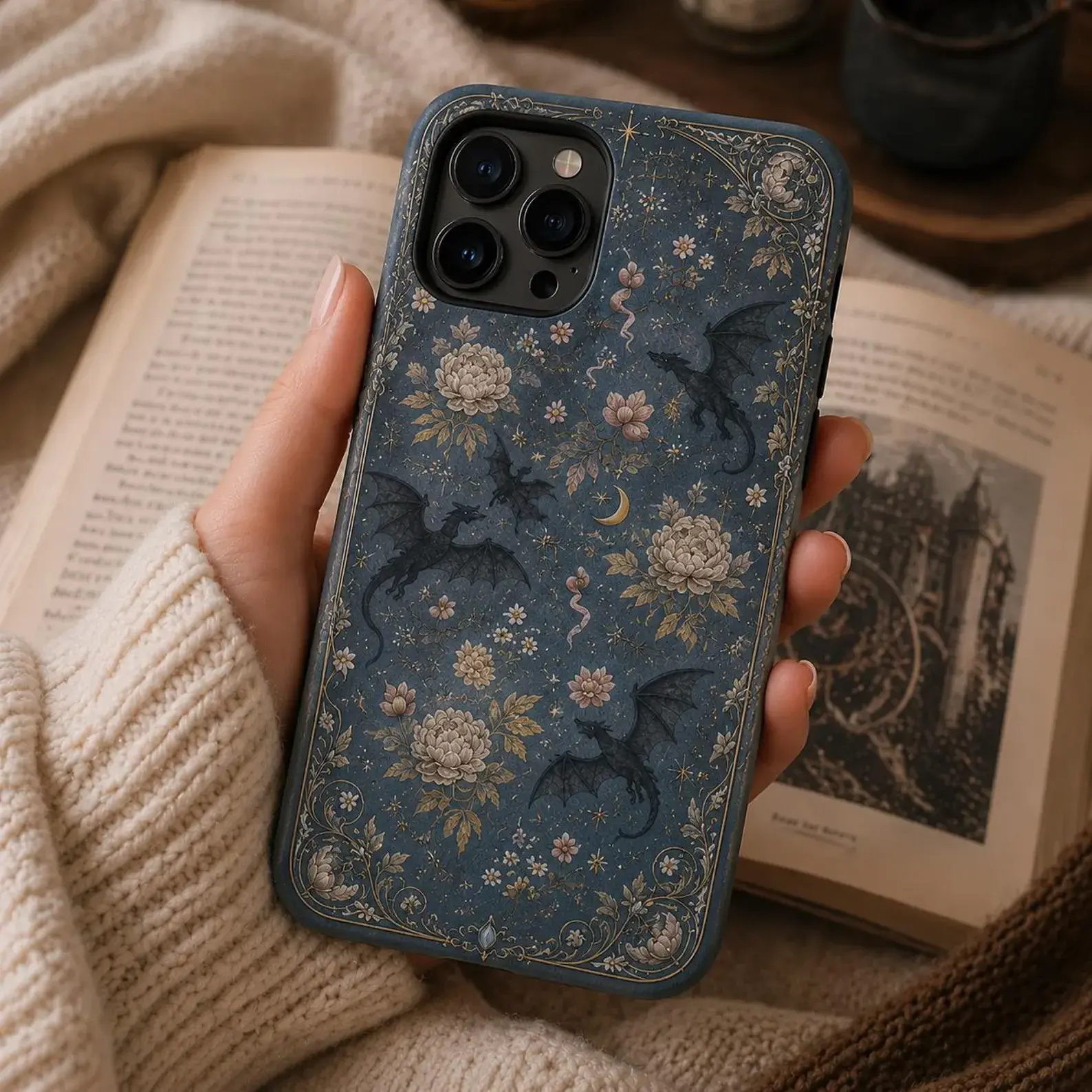 Dragon Floral Inspired Phone Case, Bookish Dragon Tough Phone Case, Dragon Rider War College Gift for iPhone 17 16 15 14 13 12 11 Pro Max