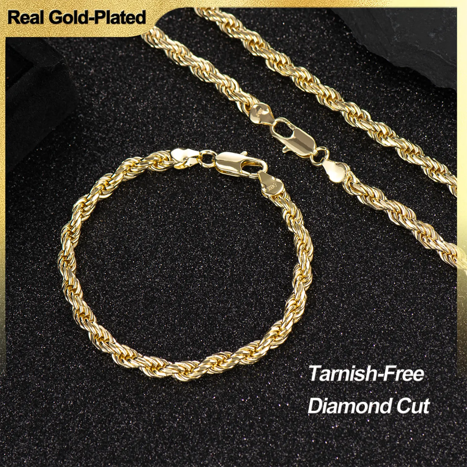 Holylegend 14K Real Gold-Plated Jewelry Set - Gold Statement Chain (Rope, Paperclip Rope, Cuban Concave, Figaro), 24" Length, 6mm/8mm/10mm Width, Diamond Cut, Gold Jewelry,Father's Day Gift summerwins