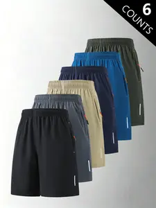 6-Pack Men’s Summer Ice Silk Lightweight Breathable Knee-Length Shorts — Trendy High Street/Street Style Casual Loose Fit Versatile Running & Fitness Shorts for Men