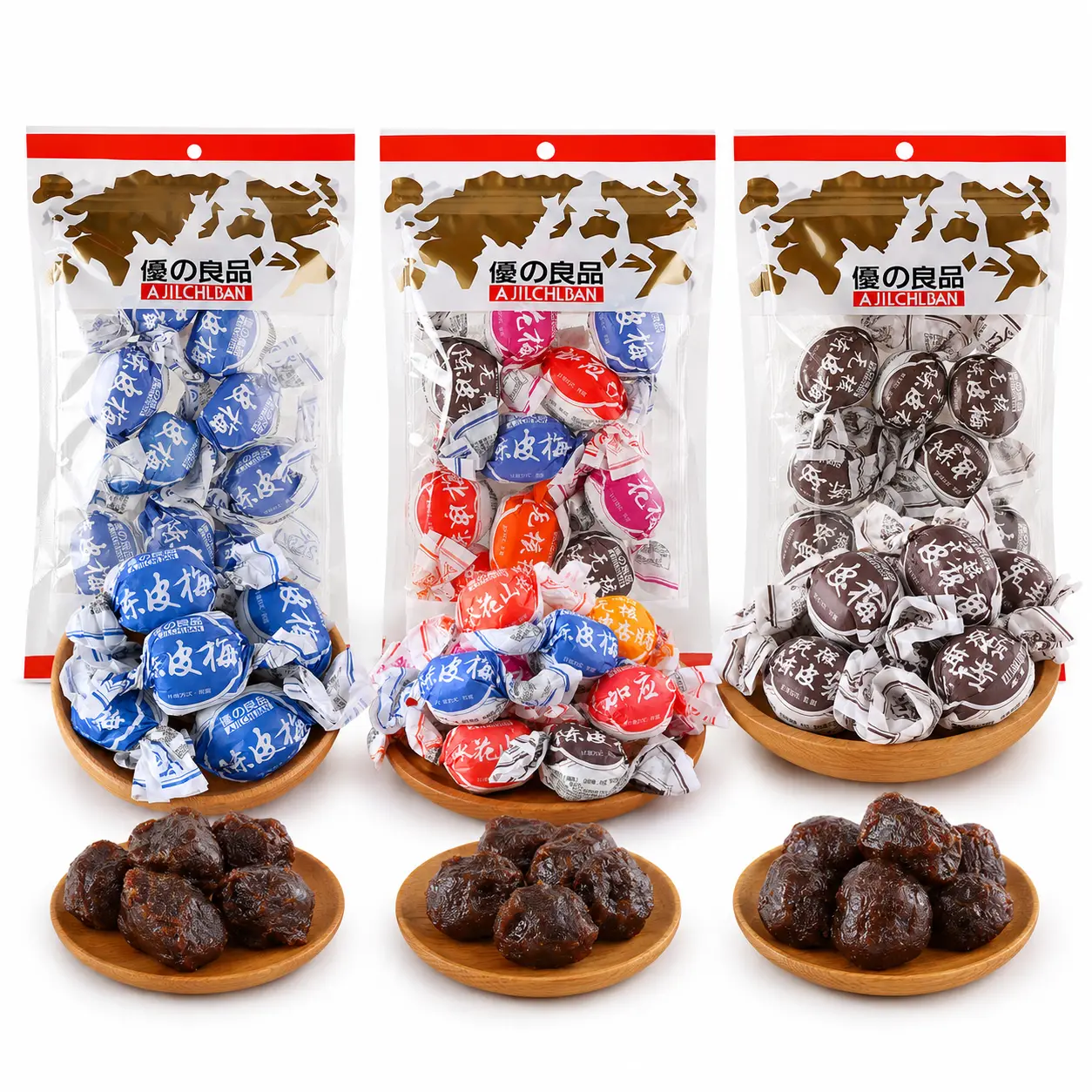 Assorted Twist Wrap Chinese Preserved Fruits Mix, Chenpi Plum Hawthorn Apricot Sweet Sour Asian Retro Candy Variety Pack Individual Wrapped
