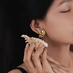18K Gold Plated Spiral Design Conch Stud Earrings – Textured Stainless Steel
