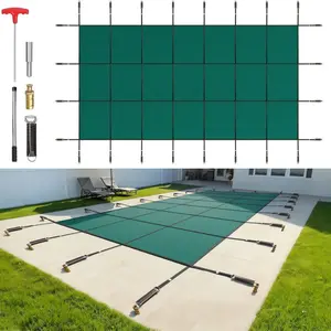 fathersdaygift VEVOR Pool Safety Cover Fits 16x32ft Rectangle Inground Pools, Safety Pool Cover with Drainage Holes, Mesh Solid Pool Cover for Swimming Pool, Winter Safety Cover, Green