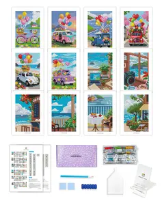 Foreveryoung Minigem Small Diamond Art Kits for Beginners, 12Pcs Resin Square Drill Diamond Painting Kits for Adults, 2-Hour Postcard-Style Mini Diamond Art 5x7 Inch – 2 Sets: Sea Echo & Dream Journey