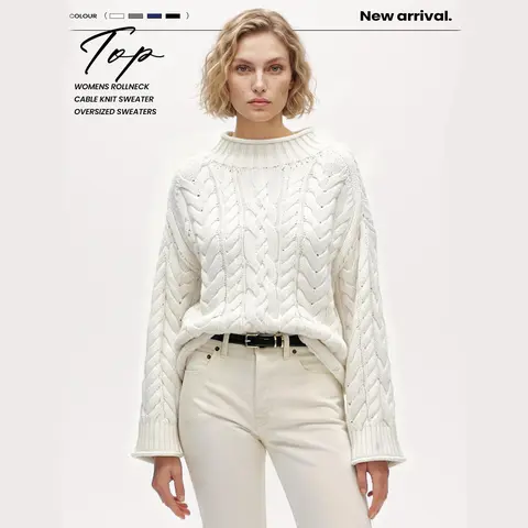 Arssm Womens Rollneck Sweater Oversized Cable Knit Chunky Pullovers