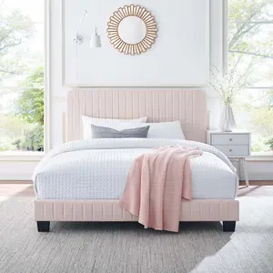 Modway Celine Channel Tufted Performance Velvet King Platform Bed in Pink
