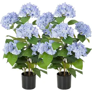 Bellacat 2ft Faux Hydrangea Tree with Blue Flowers, 24in Artificial Hydrangea Plant with Lifelike Leaves, Fake Hydrangea Bush Flower Tree for Porch Patio Living Room Indoor & Outdoor Decor, 2Pack