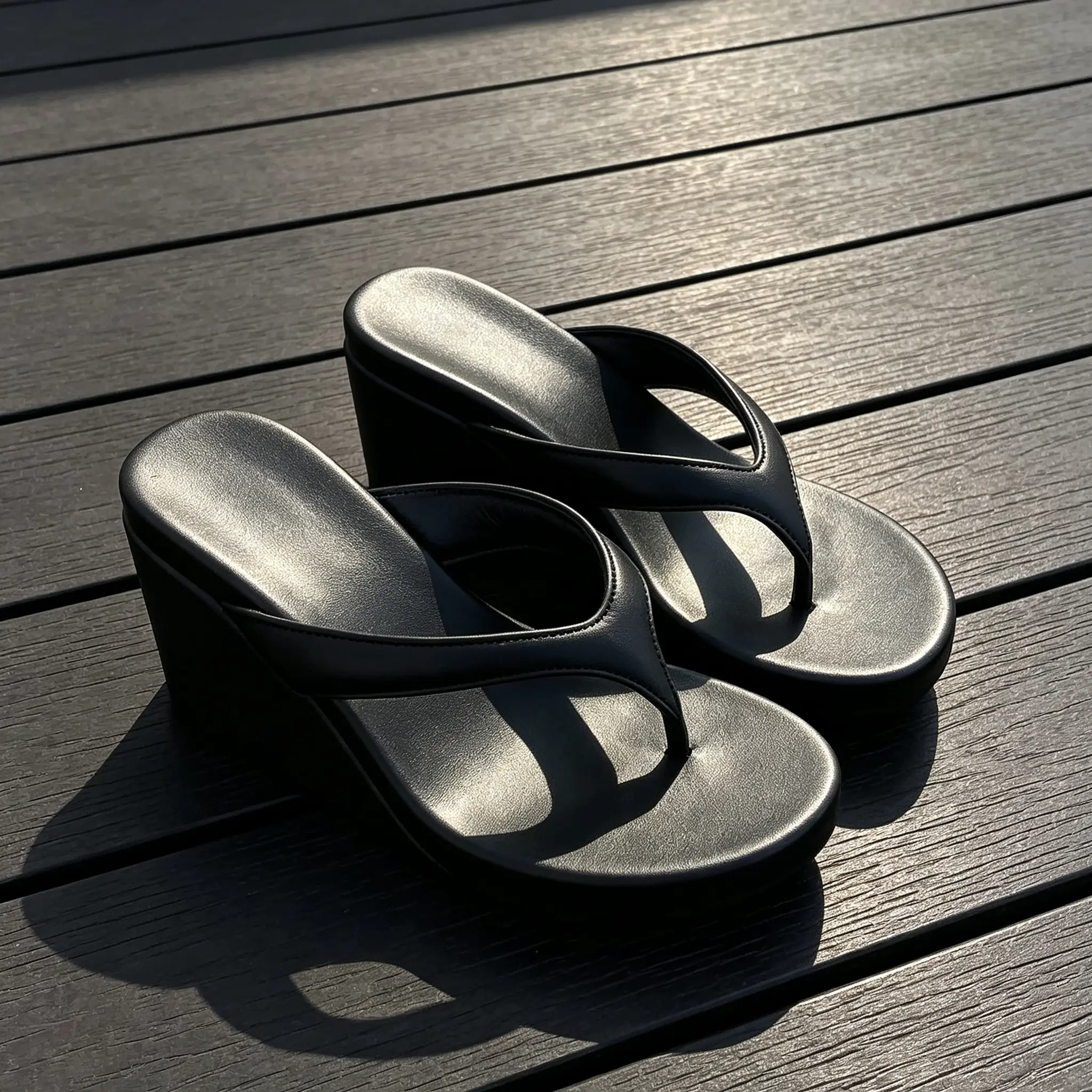 Exquisite silver metal platform wedge flip-flops with a toe-post design for women, soft and comfortable thong sandals with a wear-resistant, non-slip sole—ideal summer footwear for parties and beach vacations.