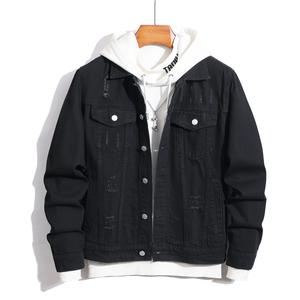 New Men Slim Distressed Holes Denim Jacket High quality Simple Black Ripped Male Jeans Jacket Coat Deals For You Days