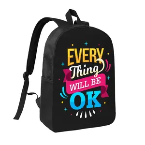 Everything Will Be Ok Backpack 17in Street Style Casual Daypack Lightweight Bookbag
