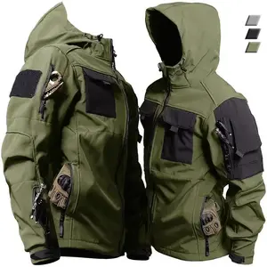 Tactical Jackets Men Soft Shell Waterproof Windproof Hooded Jacket Outdoor Functional Uniforms Multi-pockets