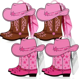 16 Pcs Western Cowboy Cowgirl Boots Gift Paper Bags with Paisley Bandanas Western Themed Favors Western Kraft Paper Bags Bachelor Party Last Rodeo Party Supplies (Pink)