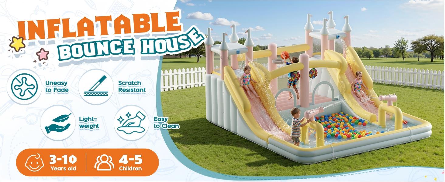 [Brandday]Vanacc Inflatable Bounce House, Water Slide with Jumping Area, Climbing Wall and Splash Pool, Indoor Outdoor Jumper for Big Children, Air Blower Included,Mother's Day Gifts