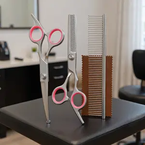 Gimars 6-in-1 Titanium Coated Professional Dog Grooming Scissors Set - Heavy Duty 4CR Stainless Steel Pet Shears with Safety Round Tip for Dogs and Cats