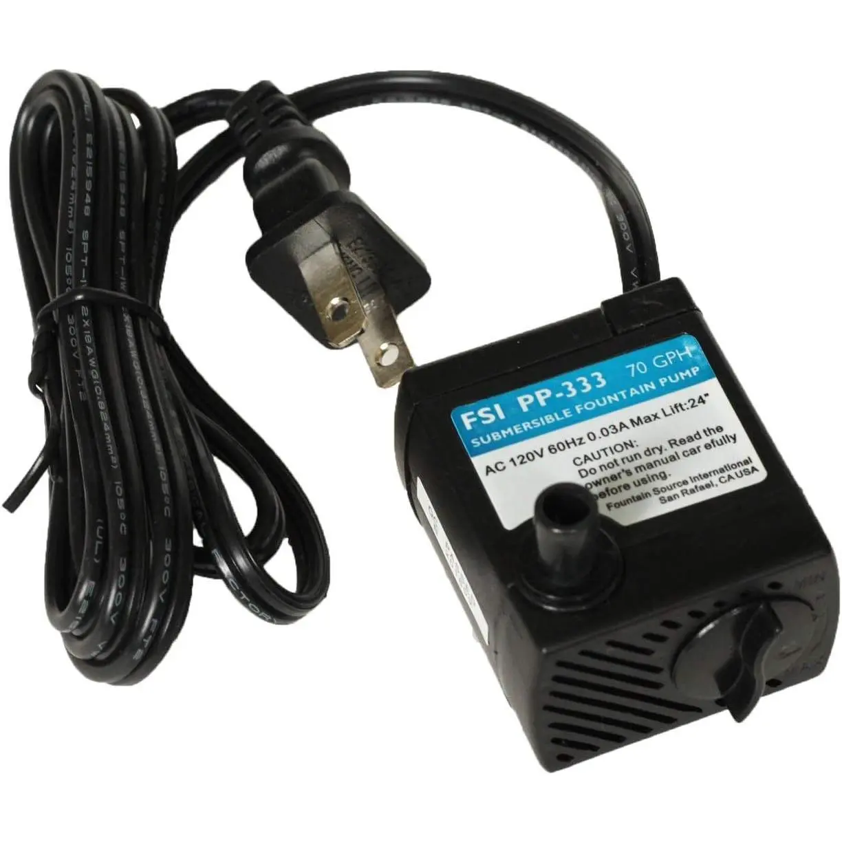 Ultra Quiet 120V 70 GPH 2-Wire Submersible Fountain Replacement Pump PP-333 for Home & Festive Supplies