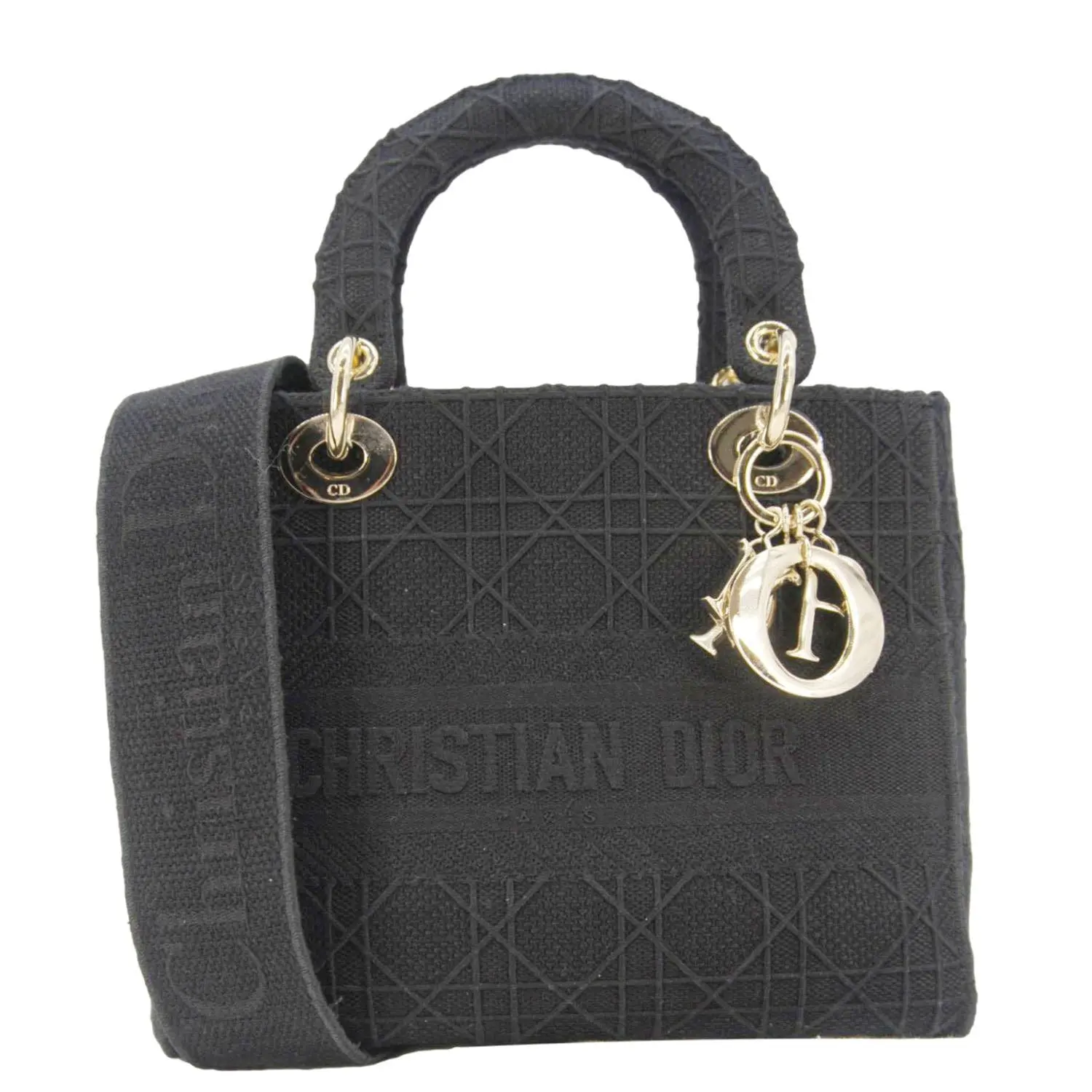 Pre-owned Dior Embroidered Canvas Shoulder Bags CHRISTIAN Lady D Lite Shoulder Bag Black