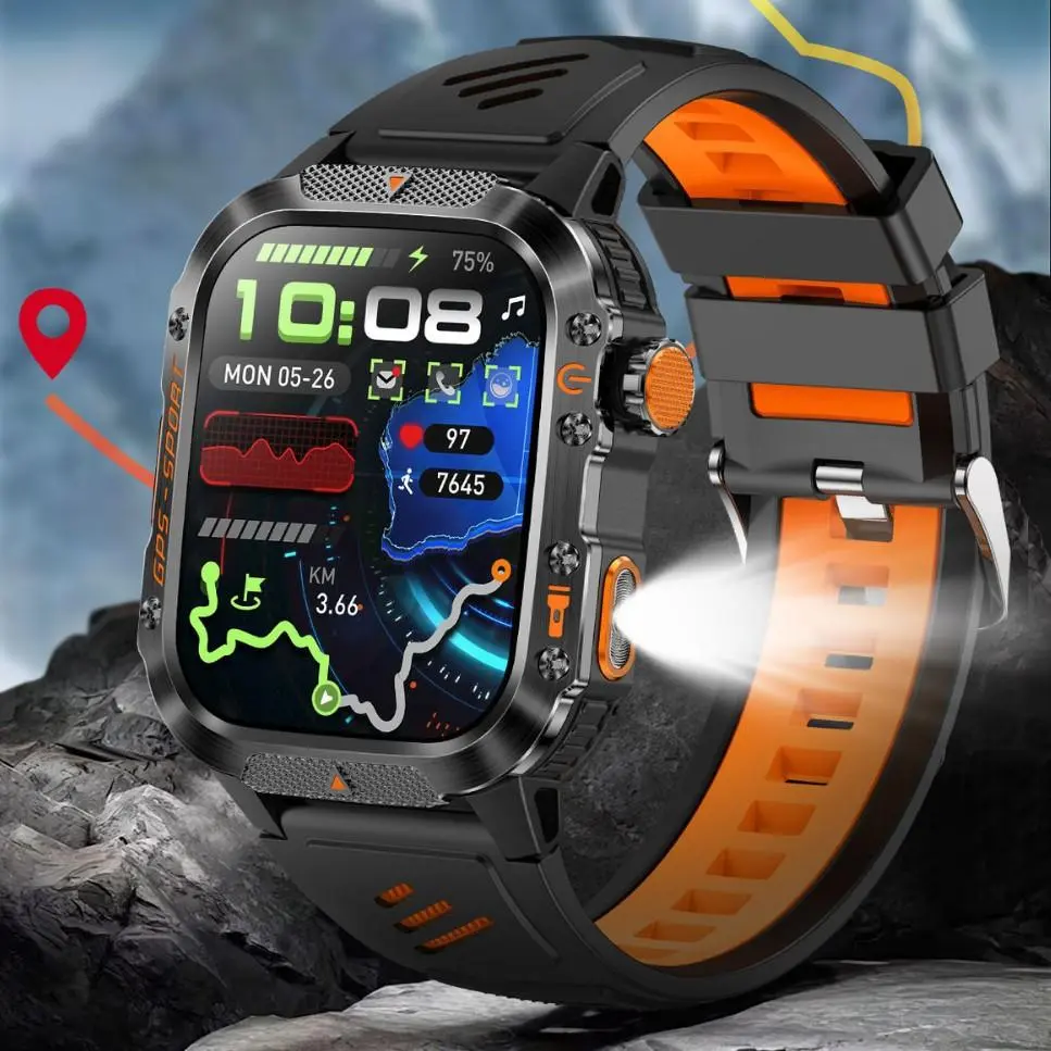 Bluetooth Calling Smartwatch - Waterproof Wearable Fitness Tracker Wristwatch with Hiking Mode, Multi-System GNSS GPS, Heart Rate & Sleep Monitoring, Silicone Strap, LCD Display, Android Compatible Devices, Batteries, Calorie Tracker