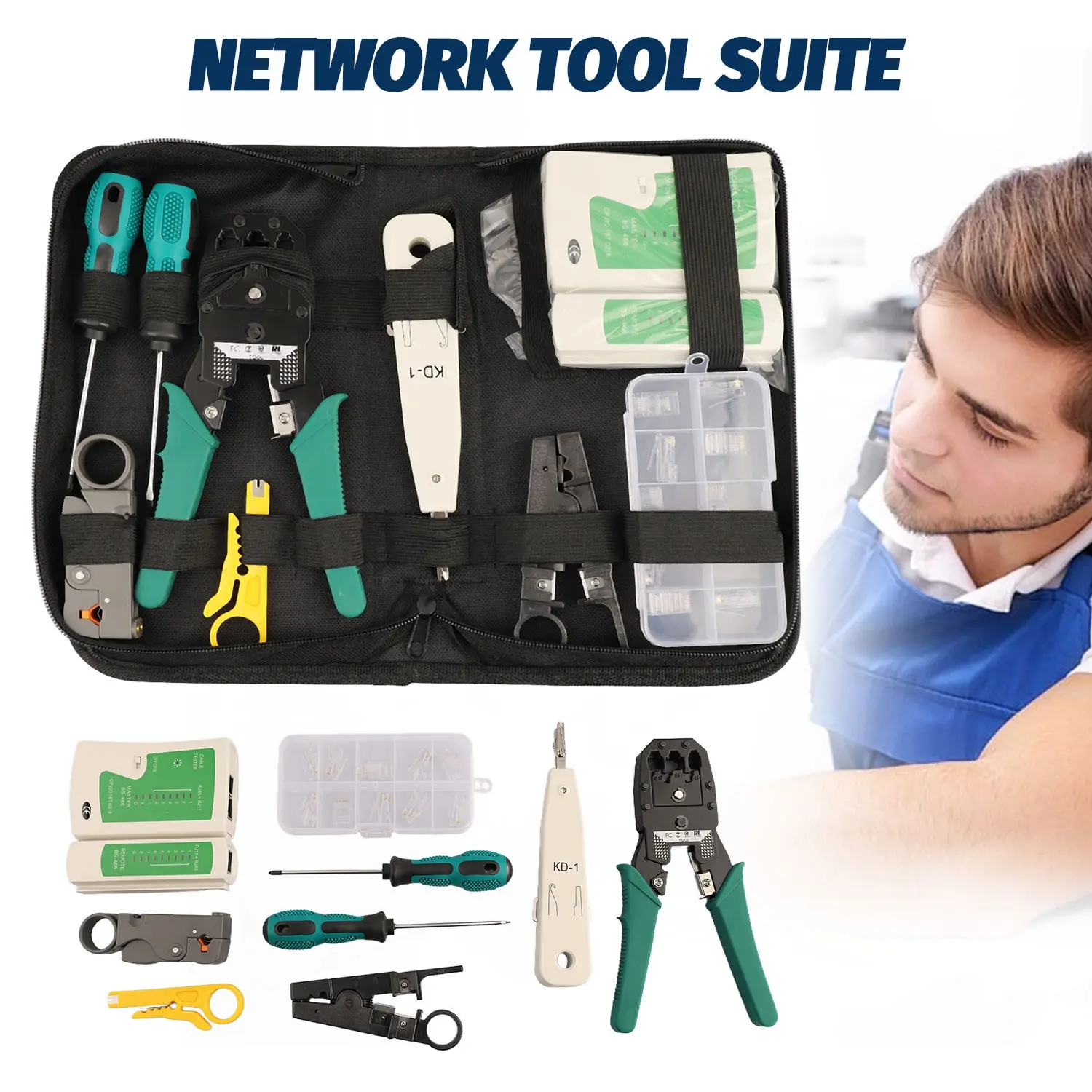 Rj45 Crimping Tool Kit for CAT5/CAT6 LAN Cable Tester Network Repair Tool -