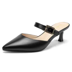 Comfort Kitten Heels for Women – Low Ankle Strap Pumps with Pointed Closed Toe, Elegant Dress & Dance Shoes for Party and Wedding