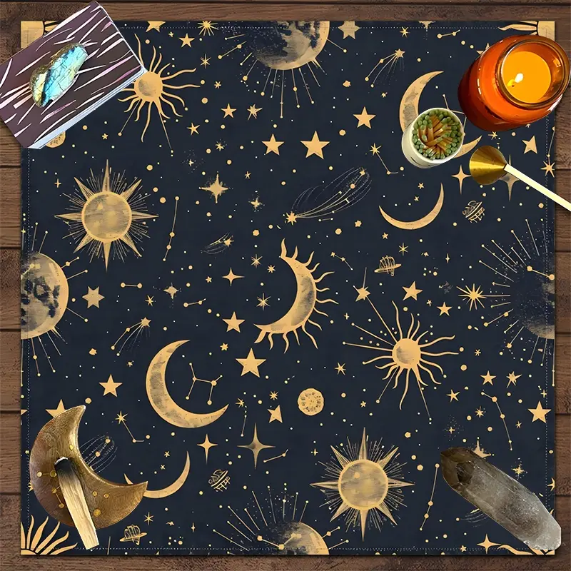 1pc Starry Sky Square Altar Cloth Celestial Designs, Celestial Theme, Witchy Mystical Tablecloth Tarot Card Spread Reading Cloth Table Mat Decor, Tapestry Wall Hanging, Home Decor, Halloween