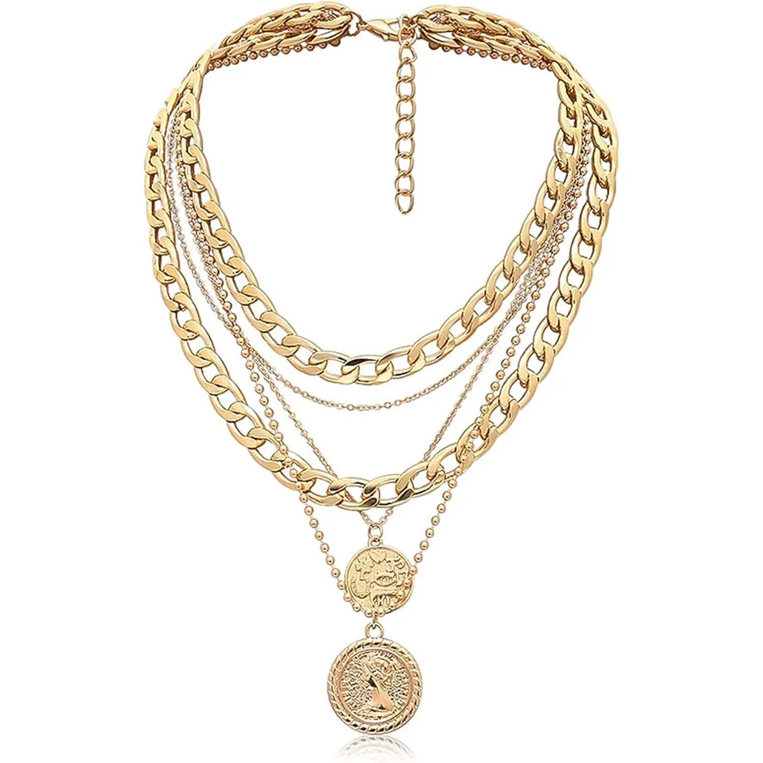 Layered Coin Necklace for Women, Vintage Gold Plated Medallion Pendant Necklace, Trendy Dainty Layering Jewelry Gift