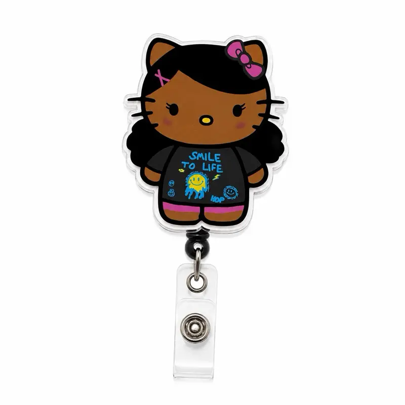 Cute Black Girls rock kitty | Handmade Retractable Badge Reel | Nurse Badge Holder | ID Badge Clip