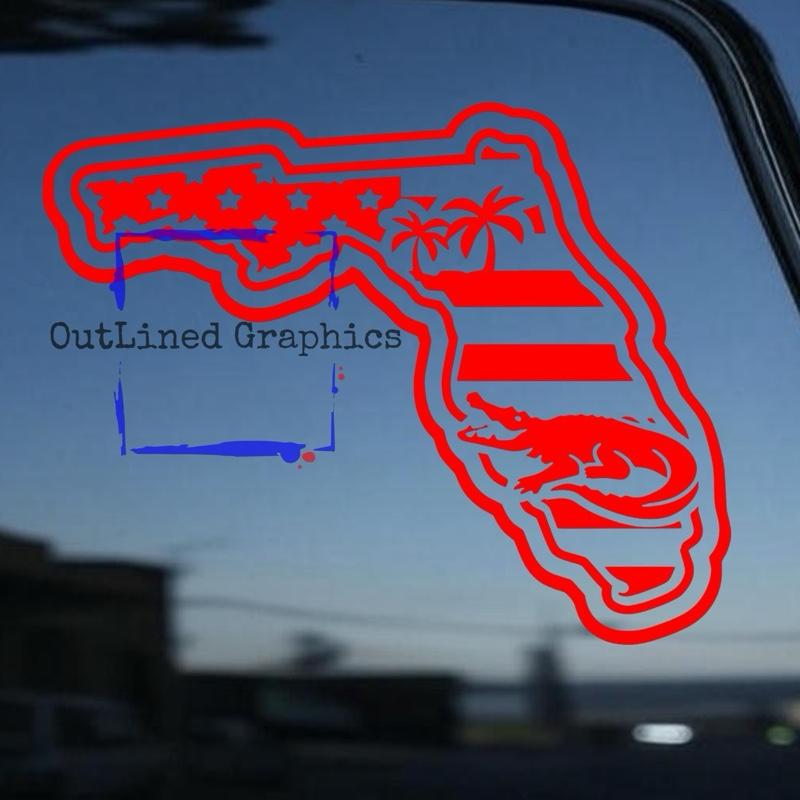 Florida inspired Gators Decal with Palm Trees- Window Decal for Truck - Chevy Truck Decal - Rear truck window - Ford decal - Dodge Decal- Florida Decal-Multiple Colors- Gift for Him - Gift for Her - Decals for trucks