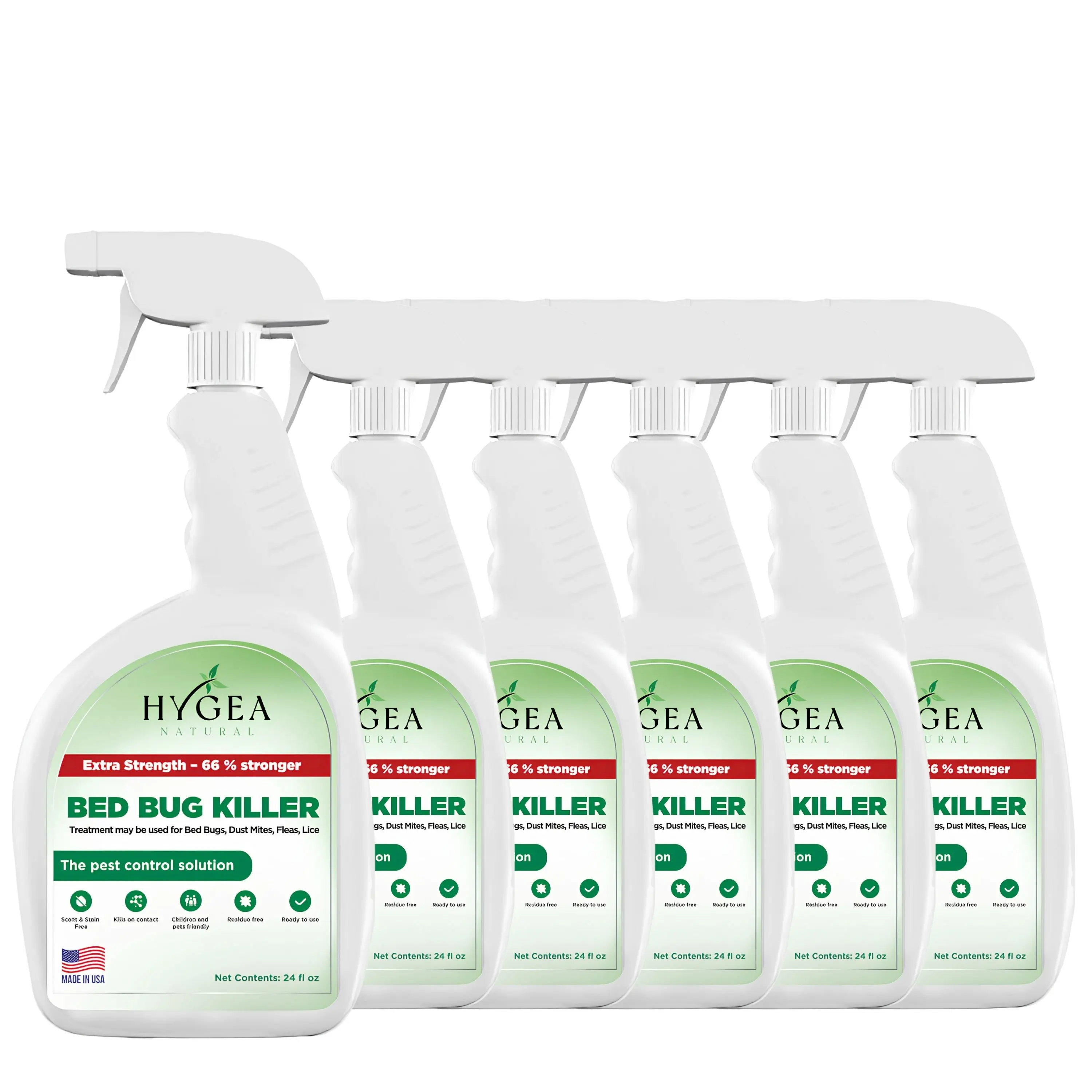 Hygea Natural Extra Strength 24 oz Bed Bug & Mite Spray Bundle - 66% Stronger Formula - Child & Pet Friendly - Stain & Odor Free - 6 Pack