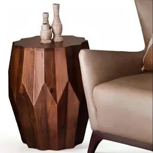 Chantel Drum Table | Solid Mango Wood|  Geometric Drum Pattern | Assembled | By - Mango Furniture Inc.