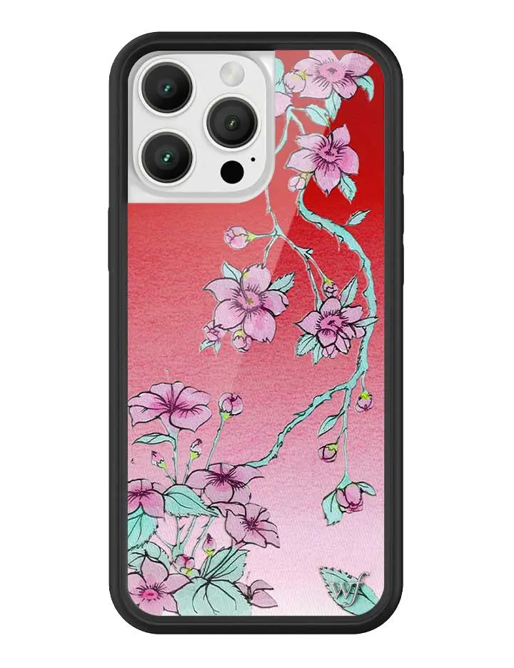 Serena Floral | Limited Edition Trendy iPhone Case | Raised Protective Black Bumper | Women Owned Small Business | Red and Pink Ombre Serene Foral Pattern Pink Flowers | Safety Casing Protective | Gift for Her