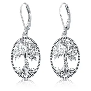 Sebina Tree of Life Oval Earrings Silver Jewelry Celtic - Inspired Jewelry for Anniversary Birthday Gifting to Her