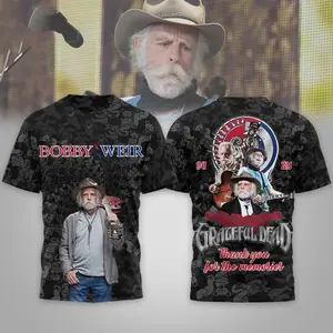 Women's Cotton Short-Sleeve Round Neck Graphic Print Tee - RIP Bob Weir 1947-2026 Grateful Dead Guitar Legend Deadhead Nation Vibes Shirt