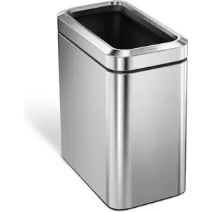 Simplehuman B2328641 6.6 gal Stainless Steel Slim Open Top Trash Can, Brushed Stainless Steel Bin