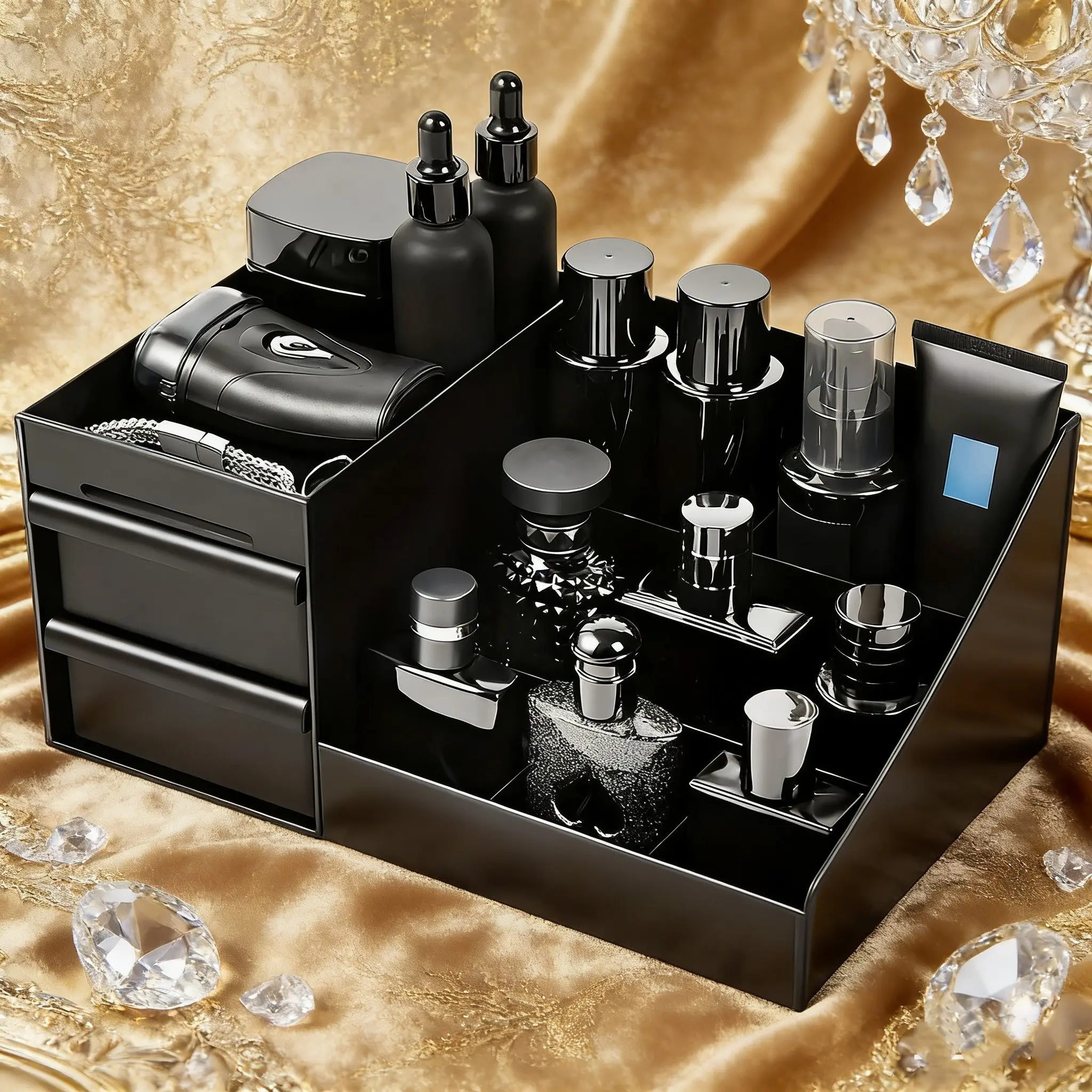 Perfume storage box with drawer cosmetic storage rack, Makeup organizer box, cosmetics storage box, suitable for skin care, perfume and toiletries, durable plastic storage box, the first choice gift for husband and boyfriend, ladies' cosmetic storage