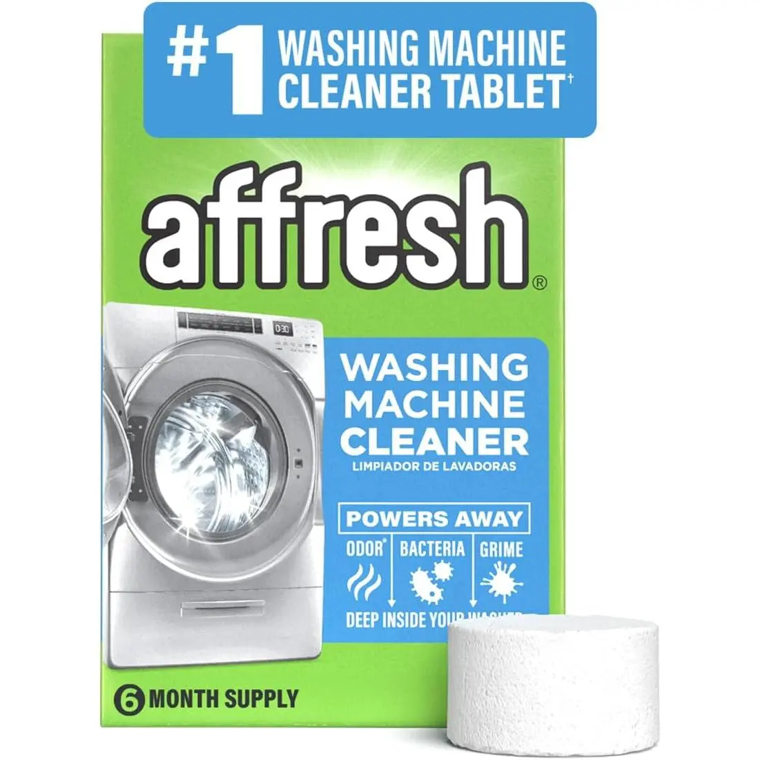 Affresh Washing Machine Cleaner, Helps Power Away Odor Causing Bacteria & Grime Deep Inside Pump, Valve & Hoses, 6 Time Release Tablets, 6 Month Supply