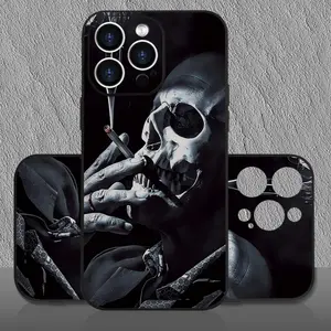 Smoking Skull Pattern Phone case for iPhone 16 Pro Max 15 Plus 14 13 12 11 XR XS  Anti-Scratch Shockproof TPU Bumper Drop-proof Cover Gifts for women men girls boys
