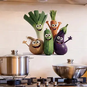 Cute Cartoon Vegetable Wall Sticker, Wall Decal, Self-Adhesive PVC, Matte Finish, Easy to Apply, Kitchen Living Room Bathroom Decor