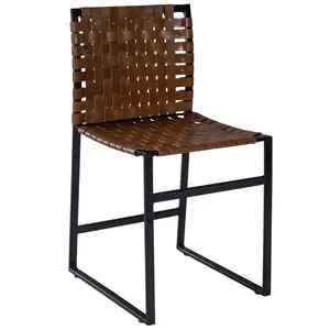 360 stand Medium Brown Woven Leather Single Armchair - Single Seat, Woven Back, Nail Accents (Model 389605), Brown Leather Armchairs