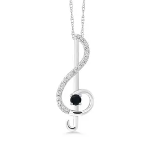 Gem Stone King 0.25 Ct Round Black Onyx E-F Lab Grown Diamond 10K White Gold Pendant with Chain