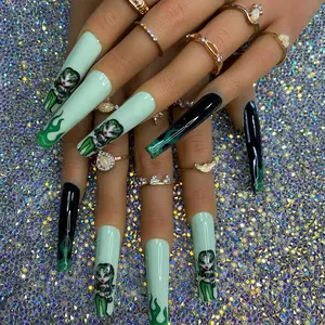Pressed by Nae Green & Black Baddie Bratz Acrylic Press-on Nails | Luxury, Shiny, Smooth, & Strong XXL Nails