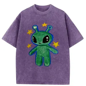 Cute Alien Graphic Vintage Washed T Shirt Unisex Streetwear Trend 2026 Cosmic Aesthetic Tee Soft Cotton Oversized Casual Festival Outfit Y2K Galaxy Space Style Trendy Graphic Tee For Men Women Daily Wear Gift Fast 24H Shipping Full Sizes Top Womenswear