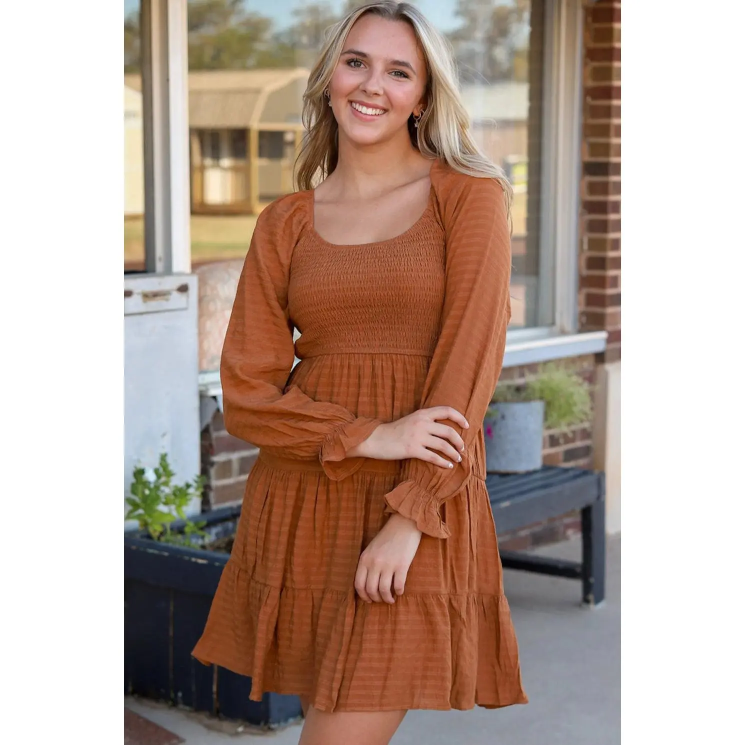Cozy Coco Boho Long Sleeve Dress | Brown