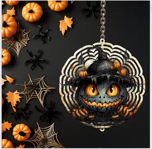 8-Inch Spooky Kinetic Wind Spinner - Black Witchy Halloween Pumpkin Design, UV-Coated Aluminum, Weather-Resistant Decorative Stakes & Wind Spinners, Easily Fanned Open Garden Decor Ornaments